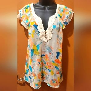 TTL Cute Multi Color Shirt Sleeve Shirt Size Large